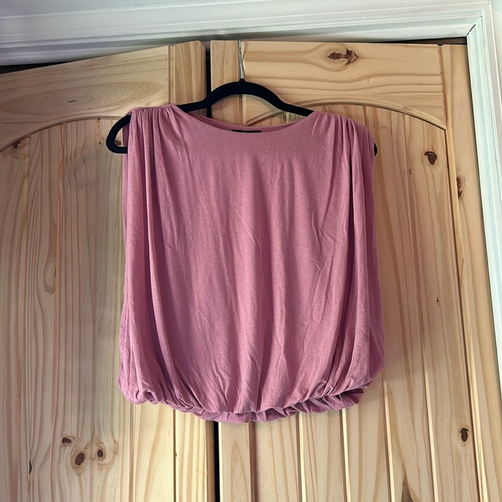 NWT Express Skimming Linen-Blend Ruched Shoulder Bubble Tank Size XS